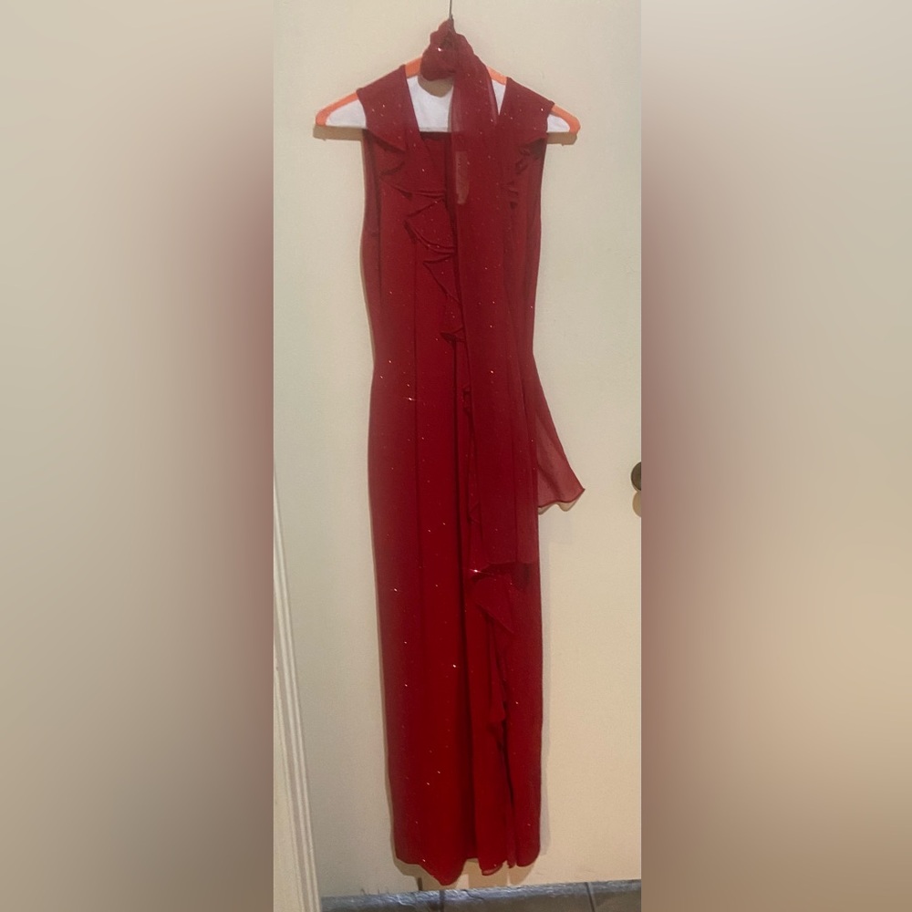 St. John Evening By Marie Gray Santana Long Dress with Paillettes and Scarf - Picture 7 of 15